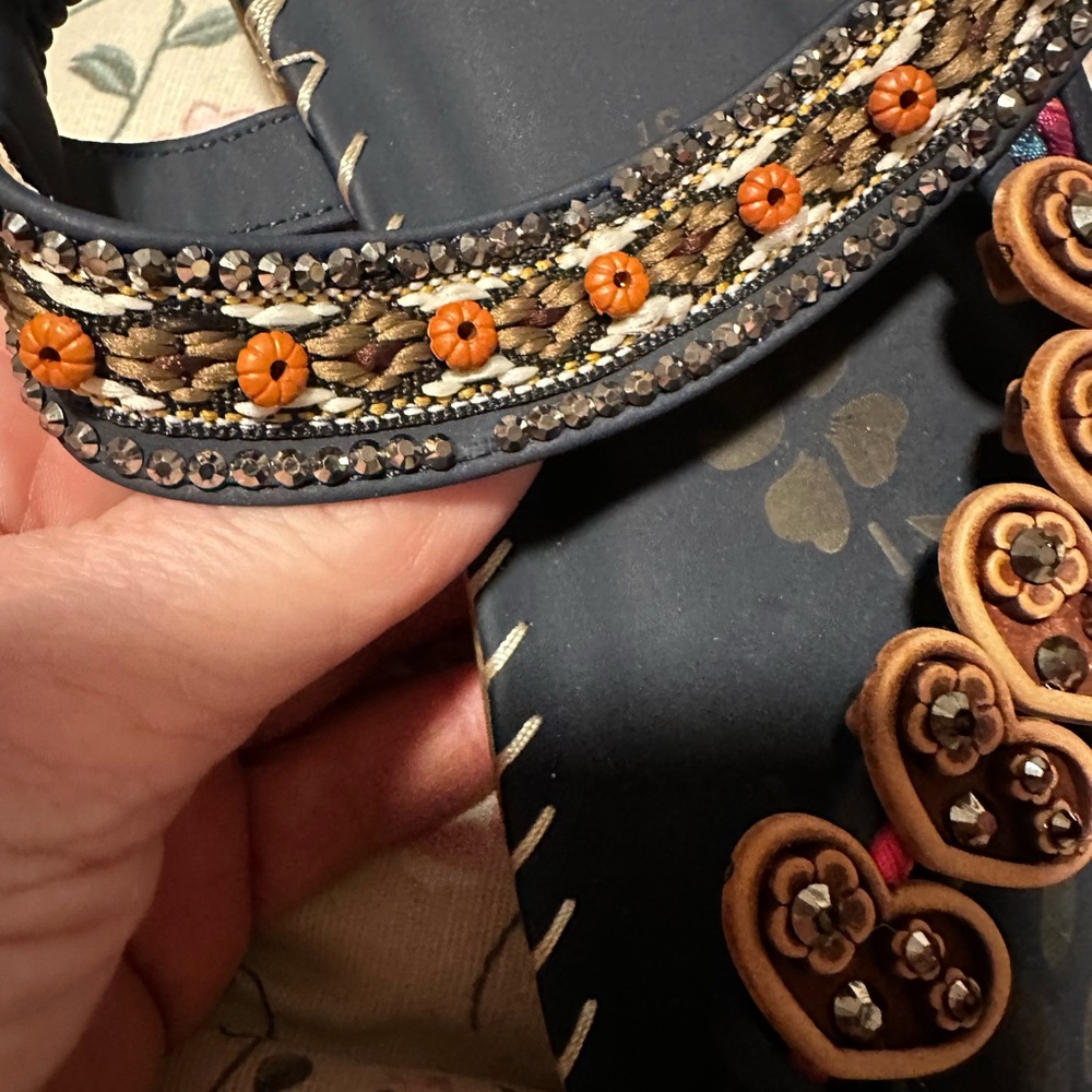 ✨ Boho Beaded Thong Sandals Black Brown Embellished EU 37 / US 6.5 - Picture 2 of 4